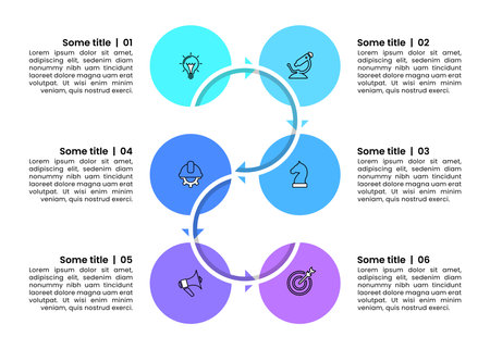 Infographic template with icons and 6 options or steps. Zigzag line. Can be used for workflow layout, diagram, banner, web design. Vector illustrationのイラスト素材