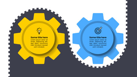 Infographic template with icons and 2 options or steps. Gears. Can be used for workflow layout, diagram, banner, web design. Vector illustrationのイラスト素材