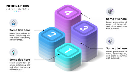 Infographic template with icons and 4 options or steps. Isometric Columns. Can be used for workflow layout, banner, diagram, web design. Vector illustrationのイラスト素材