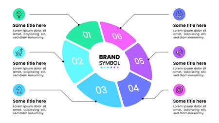 Infographic template with icons and 6 options or steps. Circle. Can be used for workflow layout, diagram, banner, web design. Vector illustrationのイラスト素材