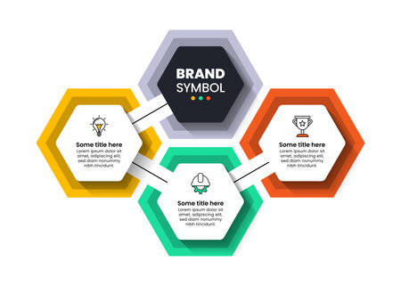 Infographic template with icons and 3 options or steps. Connected hexagons. Can be used for workflow layout, diagram, banner, web design. Vector illustrationのイラスト素材