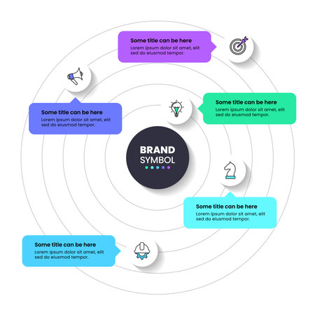 Infographic template with icons and 5 options or steps. Circle. Can be used for workflow layout, diagram, banner, web design. Vector illustrationのイラスト素材