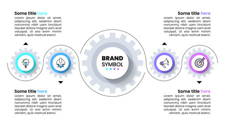 Infographic template with icons and 4 options or steps. Connected gears. Can be used for workflow layout, diagram, banner, web design. Vector illustrationのイラスト素材