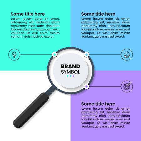 Infographic template with icons and 3 options or steps. Magnifying glass. Can be used for workflow layout, diagram, banner, web design. Vector illustrationのイラスト素材