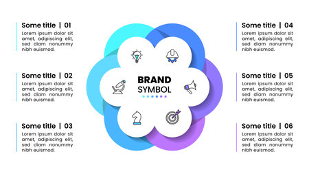 Infographic template with icons and 6 options or steps. Can be used for workflow layout, diagram, banner, web design. Vector illustrationのイラスト素材