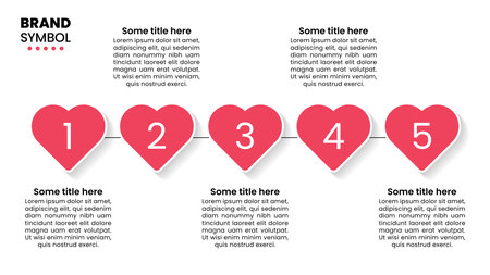 Infographic template with icons and 5 options or steps. Hearts. Can be used for workflow layout, diagram, banner, web design. Vector illustrationのイラスト素材