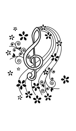 treble clef  with flowers and staveのイラスト素材