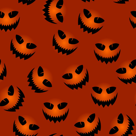 seamless haloween pattern with scary pumpkin faceのイラスト素材