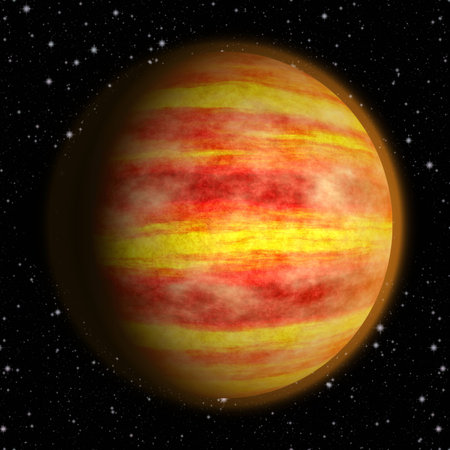 hot planet with yellow clouds and fireの写真素材