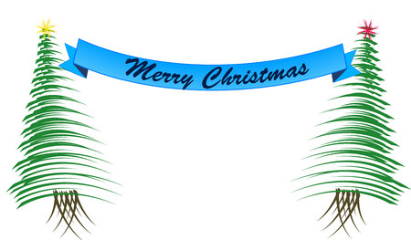 Christmas trees, writing Merry Christmas between treesのイラスト素材
