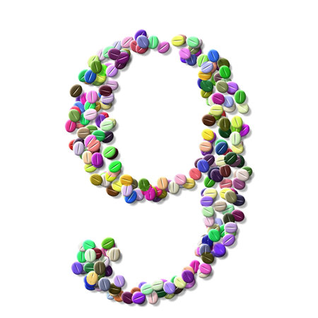 coffee beans number nine, colorful numeral nineの写真素材