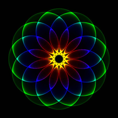 rainbow neon flower from circlesの写真素材