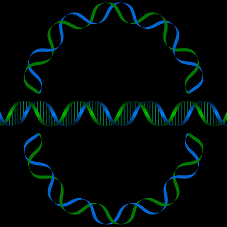blue and green DNA on black backgroundの写真素材