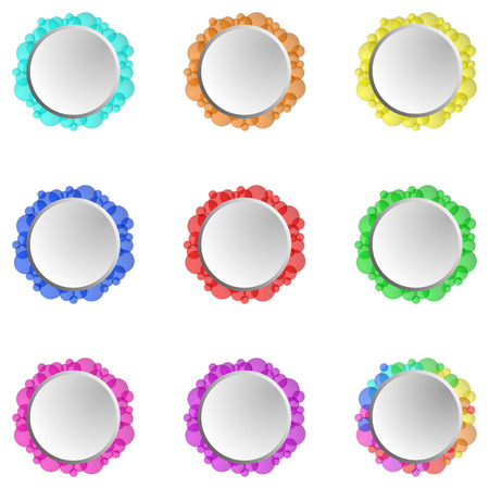 set of nine colorful isolated stylized circles, nine colors bubble for some textのイラスト素材