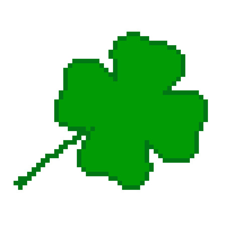 isolated green pixel clover, pixel icon of cloverのイラスト素材