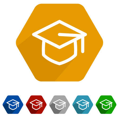 colored graduation cap icons set, yellow graduation cap iconの写真素材