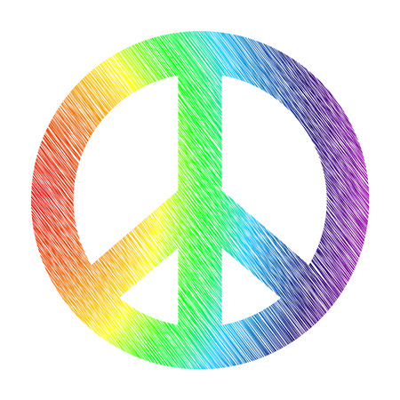 rainbow stylized peace symbol isolated on white backgroundの写真素材