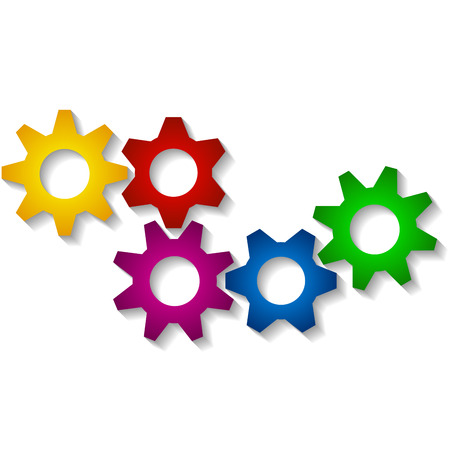 cogwheel infographics, isolated set of colored cogwheels with shadeのイラスト素材