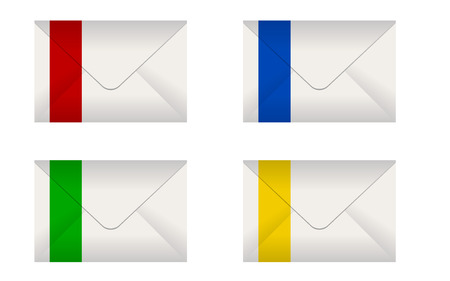 set of envelopes, isolated envelopes with colored stripes for various types of messageのイラスト素材