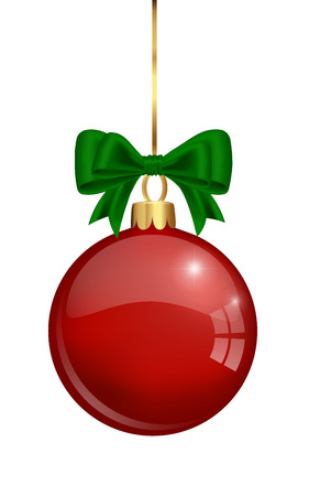 isolated shine christmas ball, red sphere on string with big green bowのイラスト素材