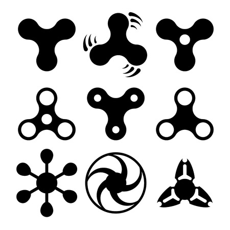 Hand spinners silhouettes, toy fidget spinner iconsのイラスト素材