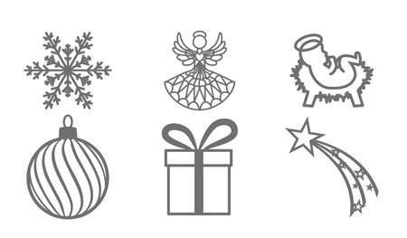 isolated Christmas symbols, Christmas ornaments on white backgroundのイラスト素材