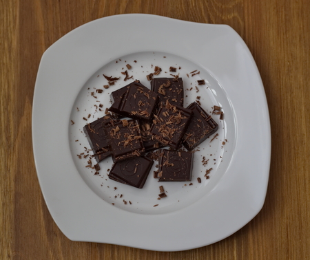 pieces of chocolate on plateの写真素材