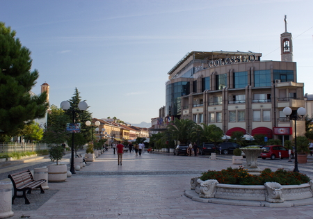 morning view of city center of Shkoder, Albaniaのeditorial素材