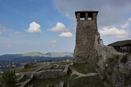 tower in castle areal in Kruje, Albaniaのeditorial素材