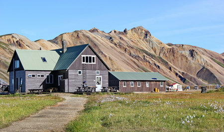 wooden houses in Iceland Landmannalaugarのeditorial素材