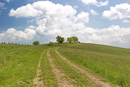 Path to the top of hill summer day in Slovakiaの写真素材