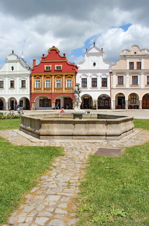 plaza with well-conserved Renaissance and Baroque houses, Telc, Moravia, Czech Republicのeditorial素材