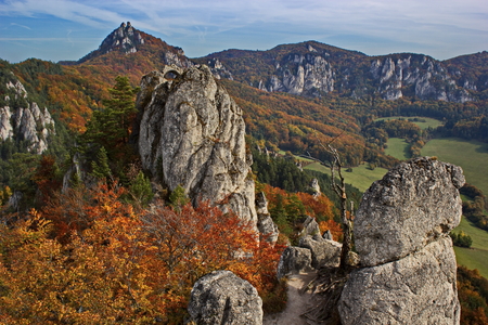 Colorful rocky land in the middle of autumn, Slovakiaの写真素材