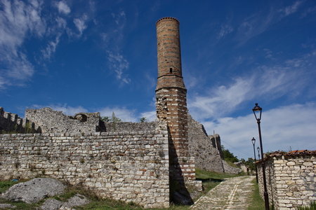 mosque inside the ruins of fortress in Berat, Albaniaの写真素材