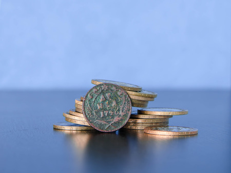 Ancient Russian money, old coins, treasureの写真素材