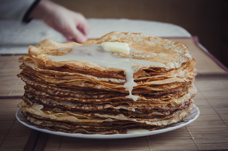 Russian pancakes for Maslenitsaの写真素材