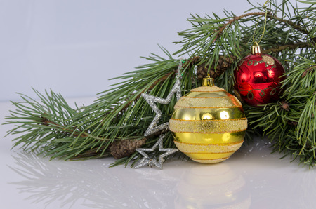 New Year's toys and bumps in the snow, Christmas backgroundの写真素材