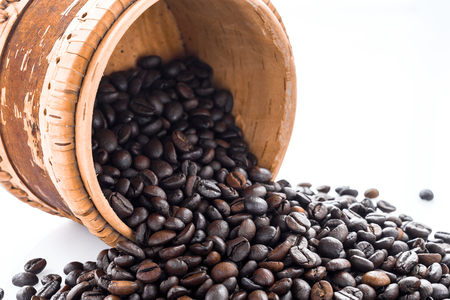 roasted coffee beans isolated in white background cutoutの写真素材