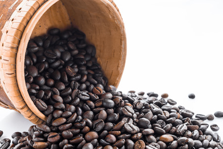 roasted coffee beans isolated in white background cutoutの写真素材