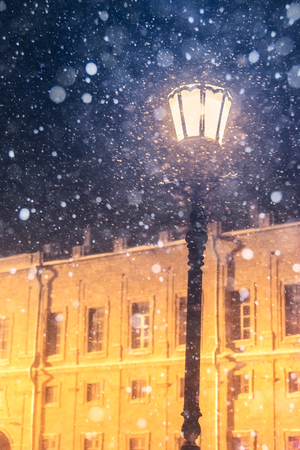 Gatchina palace during night snowfall. Winter night.のeditorial素材