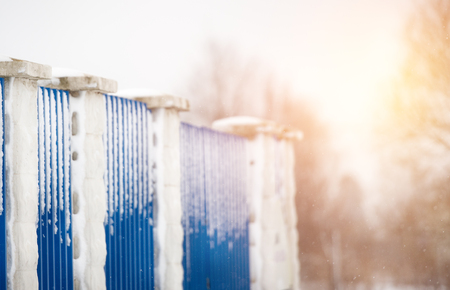 Blue snow fence close-upの写真素材