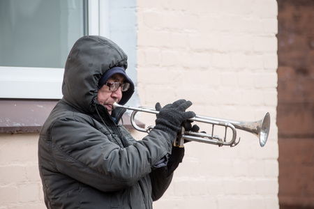 Russia, Gatchina, November, 2018. Street musician