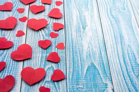Beautiful decorative hearts on wooden background. Valentine's day. mother's day.の写真素材