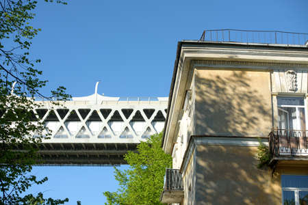 Russia, Saint Petersburg, may 30, 2020: Western high-speed diameter over houses over the cityのeditorial素材