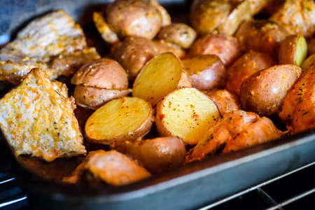 Baked meat with potatoes.Home kitchenのeditorial素材
