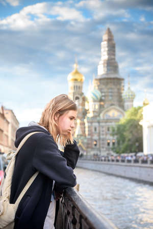 Russia. St. Petersburg, July 24, 2019: a Girl walks around the cityのeditorial素材