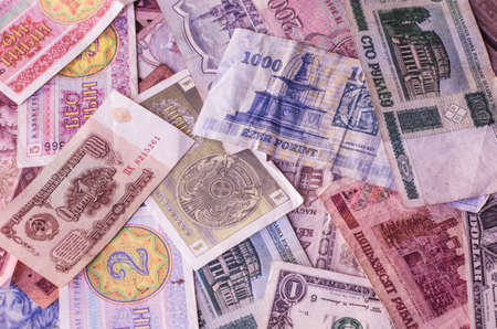 Background of banknotes from various countriesの写真素材
