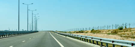 Russia, Crimea, September 11, 2019: Road to Crimea, cars and the Kerch Bay-a vacation trip.のeditorial素材