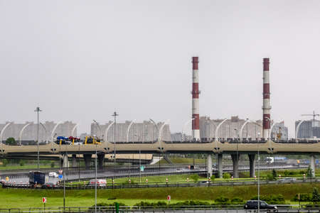 Russia, St. Petersburg, August 26, 2020: View of the city from the ring road. Saint Petersburg ring ROADのeditorial素材