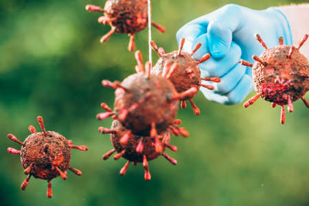 Vaccines for influenza a virus and coronavirus medical fight diseases as a doctor fights a group of...